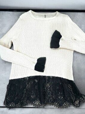 Vintage Y2K Practical Magic Black Lace Cream Whimsigoth Grunge LONG SLEEve